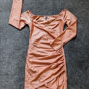 SHEIN Peach Long Sleeve Off-Shoulder Dress
